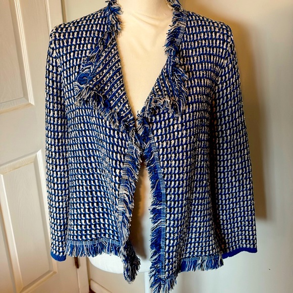Kasper Sz pm Open Cardigan Sweater Cabana Blue White - Picture 1 of 7